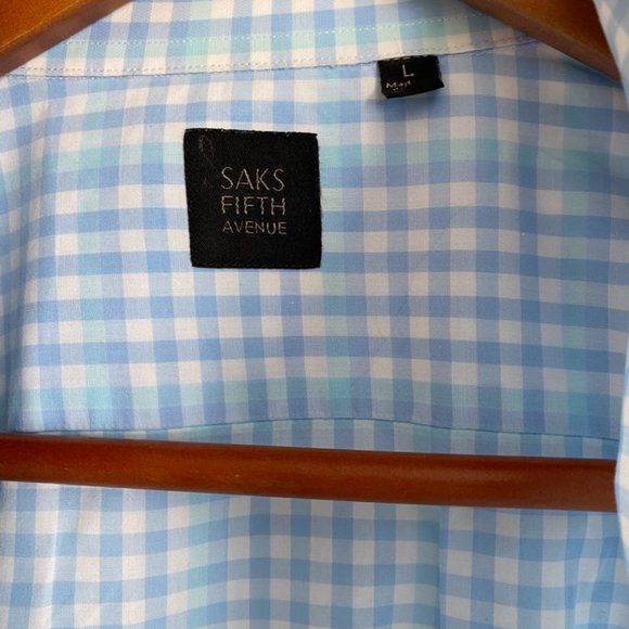 NWOT Saks 5th Avenue Summer Blue Check Dress Shirt - Picture 4 of 5